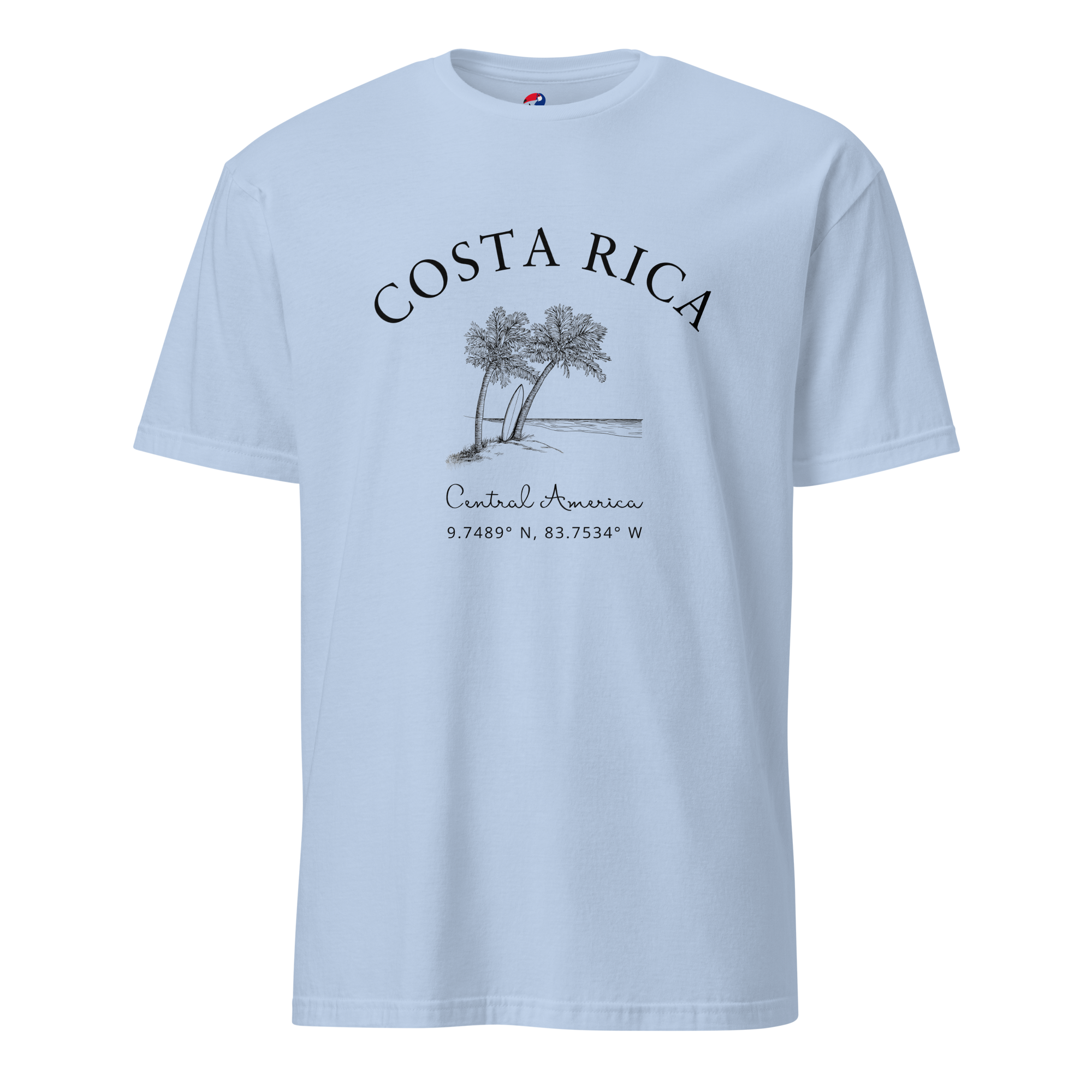 Costa Rica Camiseta con palmera y tabla de surf